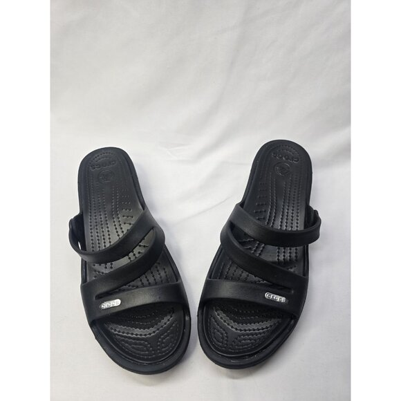 Crocs Patricia Wedge Strappy Slide Slip On Sandals Womens Size 10 Black - Picture 3 of 8